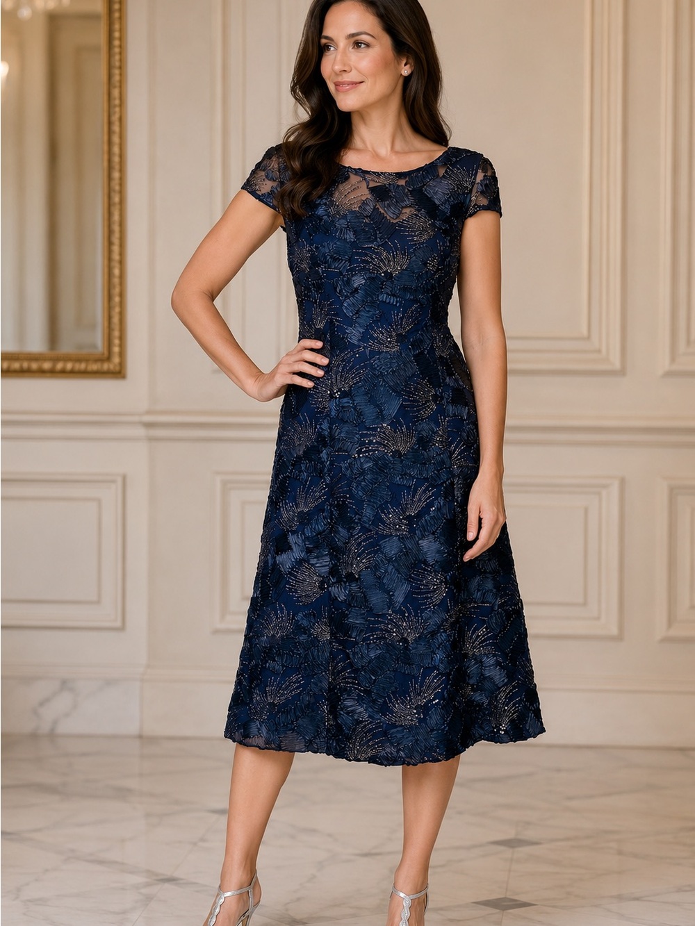 NWT ALEX EVENINGS Elegant Navy‎ Blue Dress 10